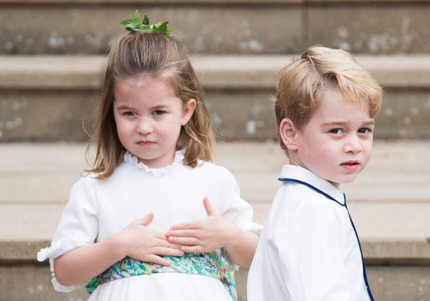 Charlotte et George de Cambridge au mariage d'Eugenie d'York à Windsor le 12 octobre 2018