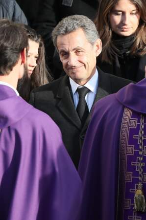 Nicolas Sarkozy aux obsèques de sa mère Andrée Sarkozy, à Neuilly-Sur-Seine, le 18 décembre 2017