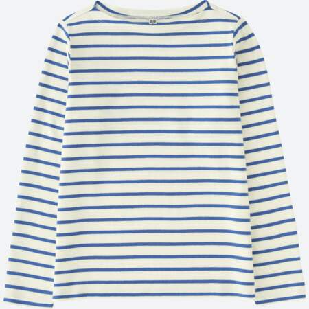 Pastel, t-shirt marinière col bateau bleu clair, Uniqlo, 14,90 € (uniqlo.com)