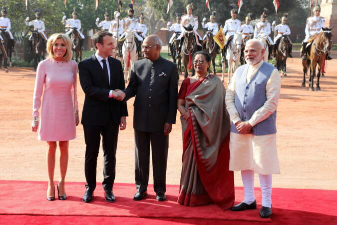 French President Emmanuel Macron  and Wife Brigitte Macron visit India - Day 1- Rashtrapati Bhavan