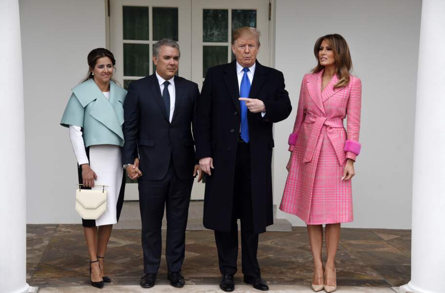 Donald et Melania Trump, avec le couple présidentiel de Colombie, à la Maison Blanche, le 13 février 2019