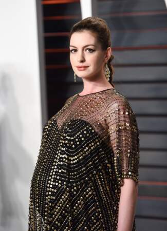 Anne Hathaway, en avril 2015, à quelques jours de la naissance de son premier enfant