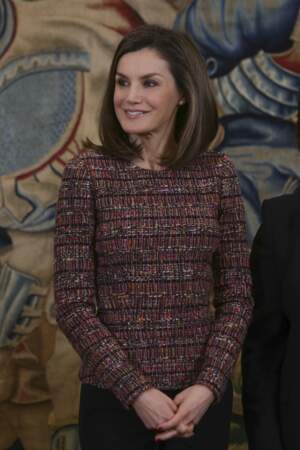 La reine Letizia reçoit les membres de l'Académie royale d'ingénierie d'Espagne au palais de Zarzuela à Madrid