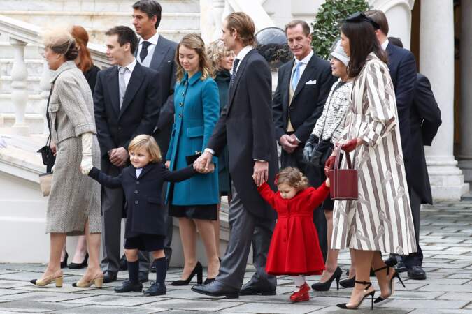 La famille princière de Monaco dans la cour du Palais Princier lors de la fête Nationale monégasque à Monaco