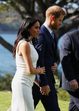 Le prince Harry et Meghan Markle, enceinte, à la Chambre d'Amirauté, à Sydney, le 16 octobre 2018