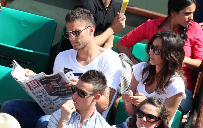 Olivier Giroud et son épouse Jennifer, le 2 juin 2012 à Roland Garros