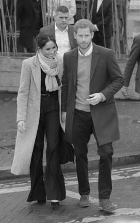 Le prince Harry et Meghan Markle arrivent à la station de radio "Reprezent" dans un quartier de Londres, en 2018.