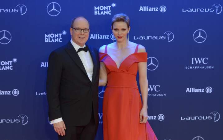 Le prince Albert et la princesse Charlène de Monaco aux Laureus Sport Awards à Monaco le 14 février 2017