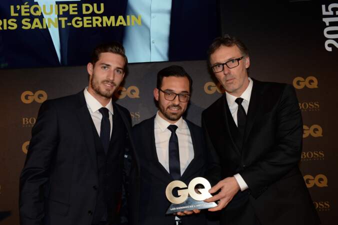 Kevin Trapp, Massimiliano Brunazzo(Directeur general Europe du sud Hugo Boss) et Laurent Blanc 