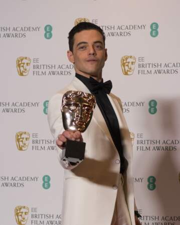 Rami Malek, récompensé lors de la cérémonie des  BAFTA Awards à Londres, le 10 février 2019