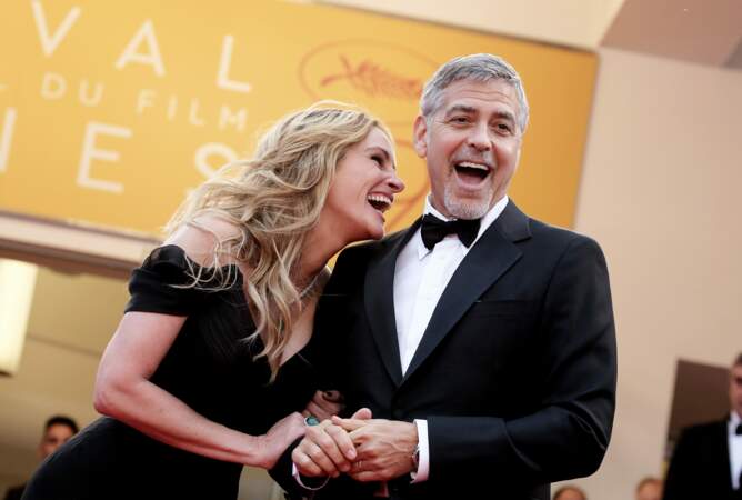 Avec George Clooney à la montée des marches de "Money Monster" à Cannes en 2016