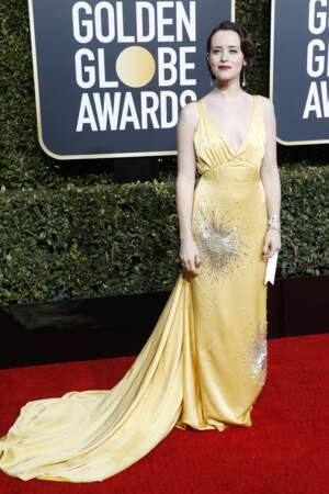 Claire Foy, en robe Miu Miu sur le tapis rouge des Golden Globes, le 6  janvier 2019 à Los Angeles