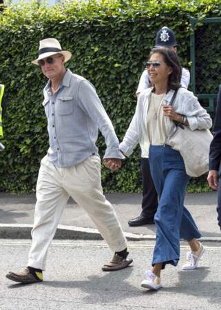 Woody Harrelson et sa femme Laura Louise arrivent pour assister à la finale homme du tournoi de Wimbledon.