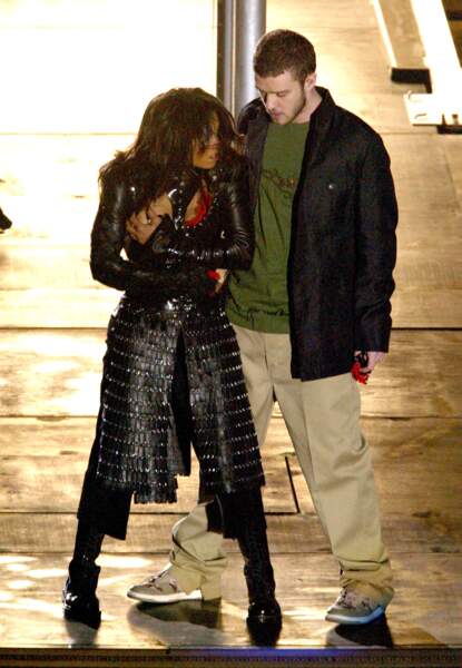 Janet Jackson et Justin Timberlake juste avant le scandale du nipplegate au Super Bowl en 2004