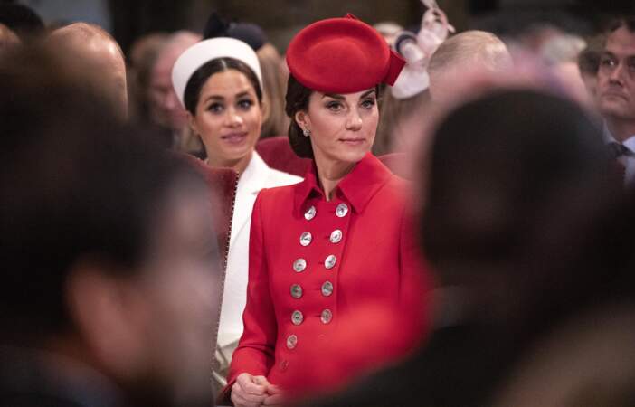 Meghan Markle et Kate Middleton à l'Abbaye de Westminster, à Londres, le 11 mars 2019.