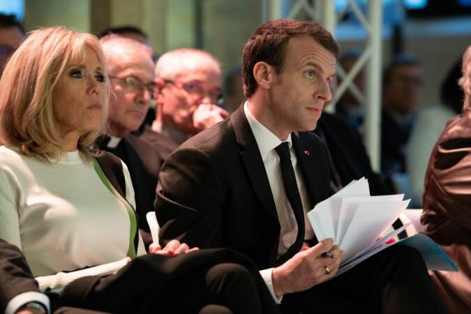 Brigitte et Emmanuel Macron au Collège des Bernardins, discours du président devant la Conférence des évêques