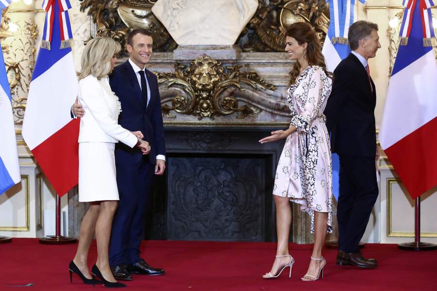 La première dame Brigitte Macron, le président Emmanuel Macron, Juliana Macri et Mauricio Macri