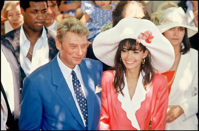 Johnny Hallyday et Adeline Blondieau lors de leur mariage à Ramatuelle le 9 juillet 1990