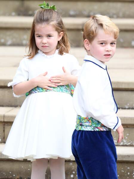 La princesse Charlotte de Cambridge, le prince George  après la cérémonie de mariage de la princesse Eugenie d'York