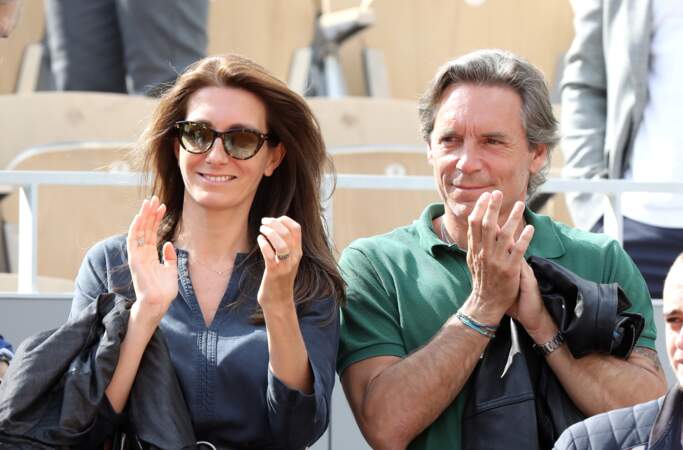 Anne-Claire Coudray et son mari Nicolas Vix encouragent Gaël Monfils à Roland Garros, le 3 juin 2019.