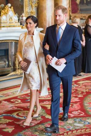 Meghan Markle et le prince Harry pour les 50 ans de l'investiture du prince Charles à  Buckingham, en mars 2019.