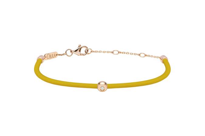 Bracelet en caoutchouc or rose et diamant blanc, 395 €, Djula.