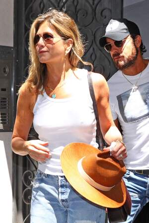 Jennifer Aniston (accompagnée par son mari Justin Theroux), le 19 juillet 2017 à New York 