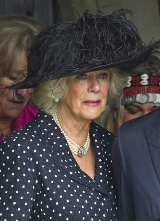 Camilla Parker Bowles lors des obsèques de son frère Mark Shand, le 1er mai 2014