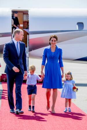 William, George, Kate et Charlotte à leur arrivée à l'aéroport de Berlin le 19 juillet 2017