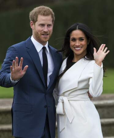 Harry et Meghan à Kensington Palace pour l'annonce de leur fiançailles, le 27 novembre 2017