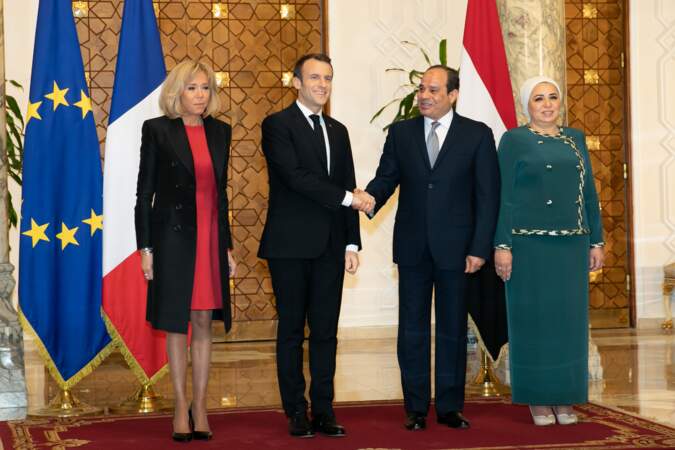 Le couple Macron rencontre le couple présidentiel égyptien au Caire, le 28 janvier 2019