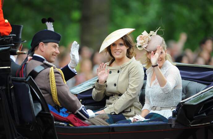 Le prince Edouard, Sophie la comtesse de Wessex et Eugénie d'York assistent à "Trooping the Colour" en 2014