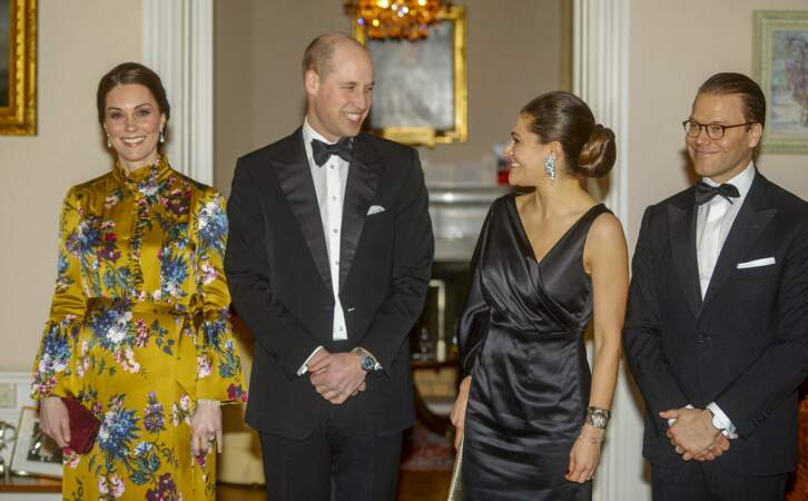 Kate Middleton (en Erdem) et le prince William à l'ambassade de Grande-Bretagne à Stockholm le 30 janvier 2018