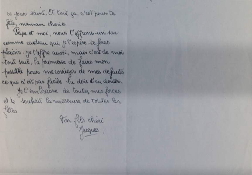 Lettre de Jacques Chirac, enfant