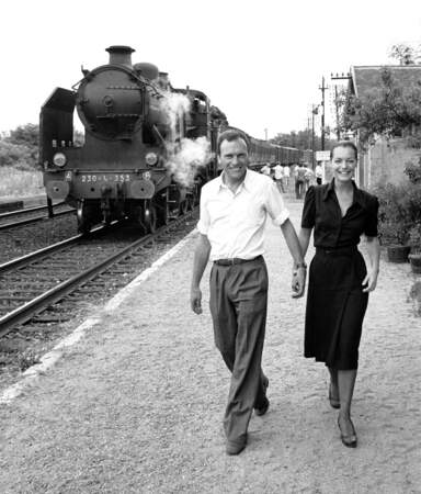 Romy Schneider et Jean Louis Trintignant sur le tournage du film "Le Train" en 1973