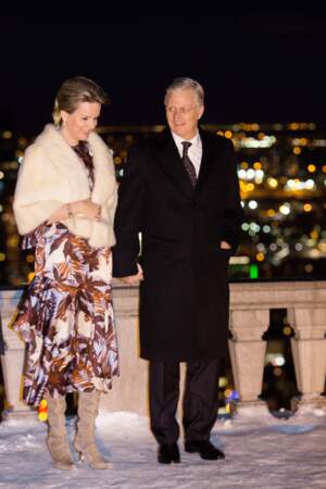 Le roi Philippe et la reine Mathilde de Belgique à une soirée pour la communauté belge vivant au Québec, en 2018.
