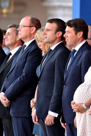 Le Prince Albert de Monaco, Brigitte et Emmanuel Macron et Christian Estrosi le 14 juillet 2017