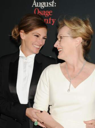Avec Meryl Streep, sa partenaire dans "Un été à Osage County", à la première du film à Los Angeles en 2013