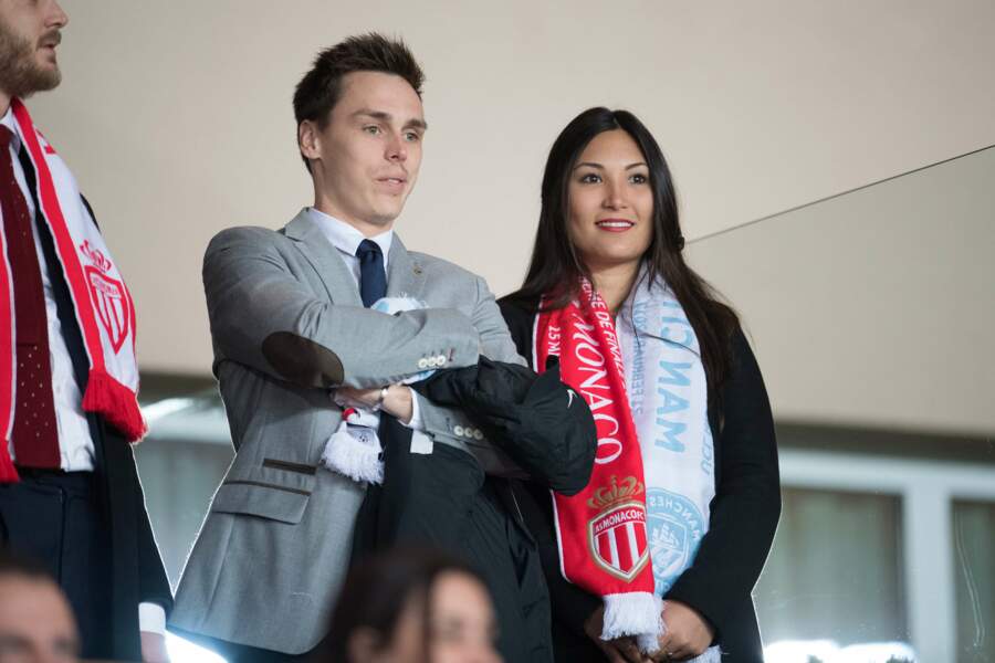 Louis Ducruet et sa compagne Marie assistent au match Monaco-Manchester City au stade Louis II