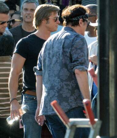 Brad Pitt et Quentin Tarantino sur le tournage de leur prochain film: "Il était une fois à Los Angeles"