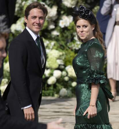 Beatrice d'York et son compagnon Edoardo Mapelli Mozzi au mariage d'Ellie Goulding, à Londres, le 31 août 2019.