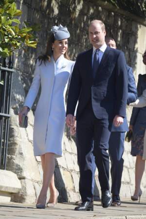 Le prince William et Kate Middleton, arrivant à la chapelle St George pour la messe de Pâques, le 21 avril 2019