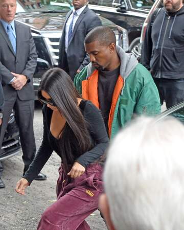 Arrivee de Kim Kardashian et de Kanye West a New York apres l'agression de Paris. 