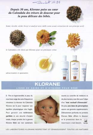 1970, les premiers soins pour bébé au calendula font définitivement entrer Klorane dans l'intimité des Français.