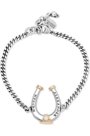 Bracelet en ruthénium, plaqué or et perle Swarovski, Alexander McQueen, 195€