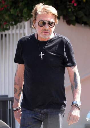 Johnny Hallyday (ici à Los Angeles en 2014) porte aussi un tatouage scorpion, signe astrologique de sa fille Laura 