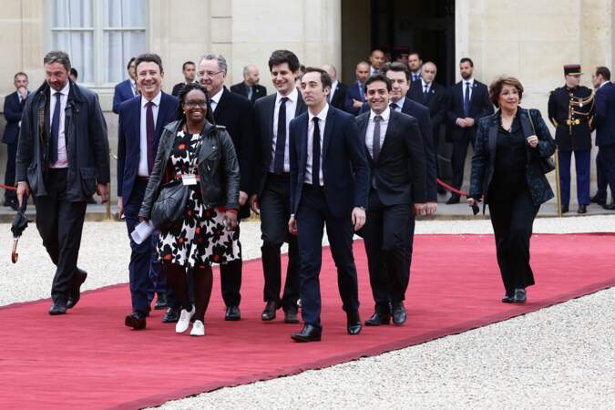 Sibeth Ndiaye encore coiffée de tresses pour l'investiture d'Emmanuel Macron, dont elle fut un soutien, en mai 2017