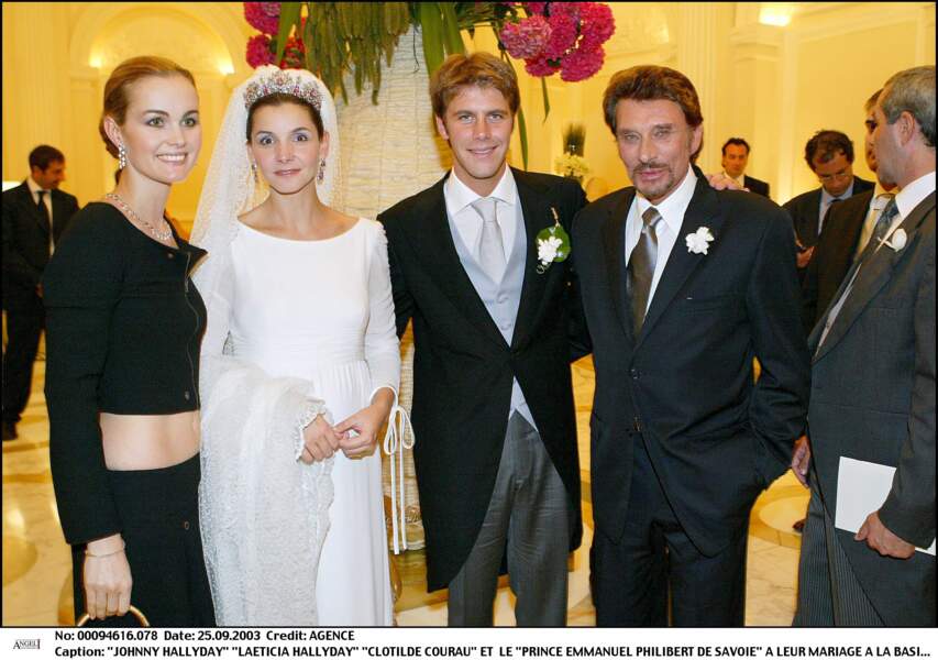 Johnny et Laeticia Hallyday au mariage d'Emmanuel-Philibert de Savoie et de Clotilde Courau, à Rome, en 2003