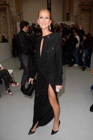 Robe fendue, décolleté "goutte", talons hauts : la tenue gagnante de Celine Dion au défilé Alexandre Vauthier.
