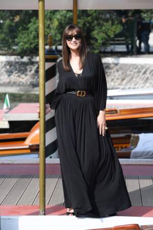 Monica Bellucci arrive en robe Dior à Venise à l'occasion de la 76ème édition de la Mostra, le 29 août 2019.